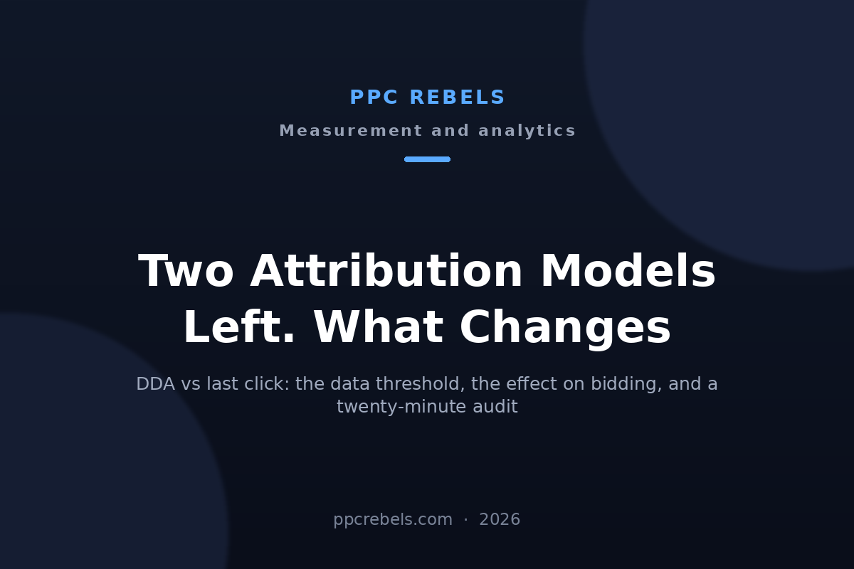 PPC Rebels 2026 article cover: Attribution Models in Google Ads 2026: DDA vs Last Click After the Forced Migration