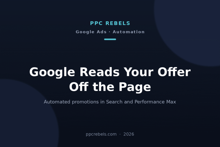 PPC Rebels 2026 cover: automated promotions in Google Ads Search and Performance Max