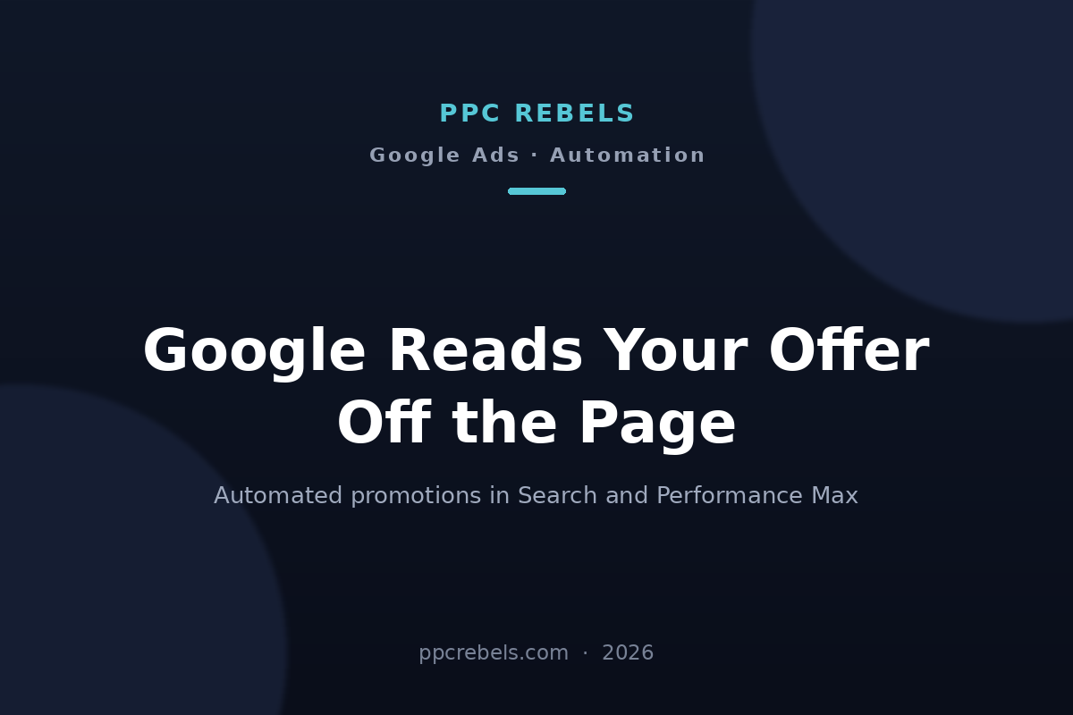 PPC Rebels 2026 cover: automated promotions in Google Ads Search and Performance Max