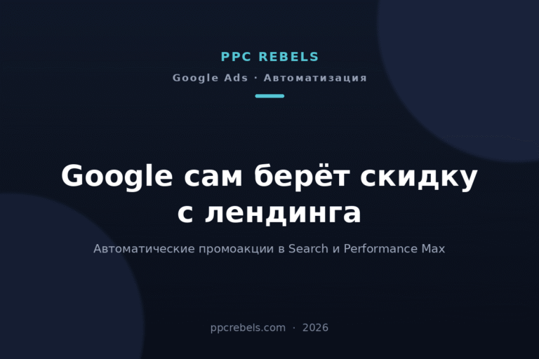 Обложка статьи PPC Rebels 2026 об автоматических промоакциях Google Ads в Search и Performance Max
