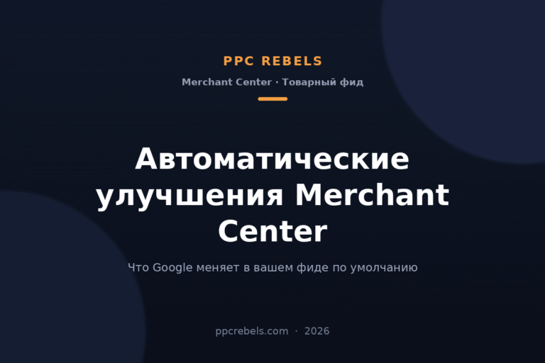 Обложка статьи PPC Rebels 2026: автоматические улучшения Merchant Center и товарный фид