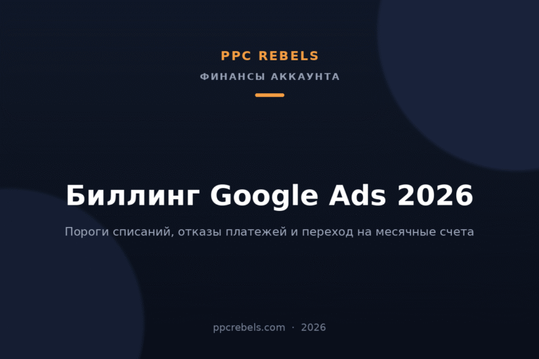 Обложка статьи PPC Rebels о биллинге Google Ads 2026: пороги списаний и месячные счета