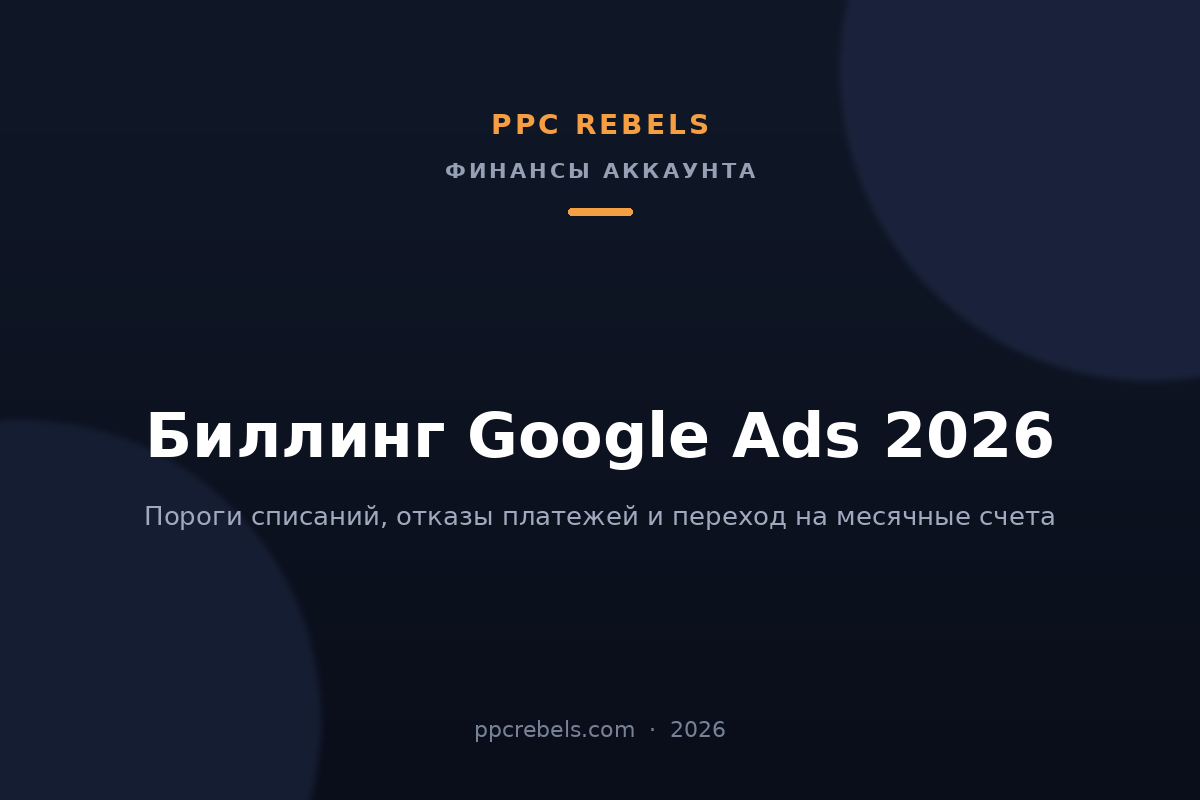 Обложка статьи PPC Rebels о биллинге Google Ads 2026: пороги списаний и месячные счета