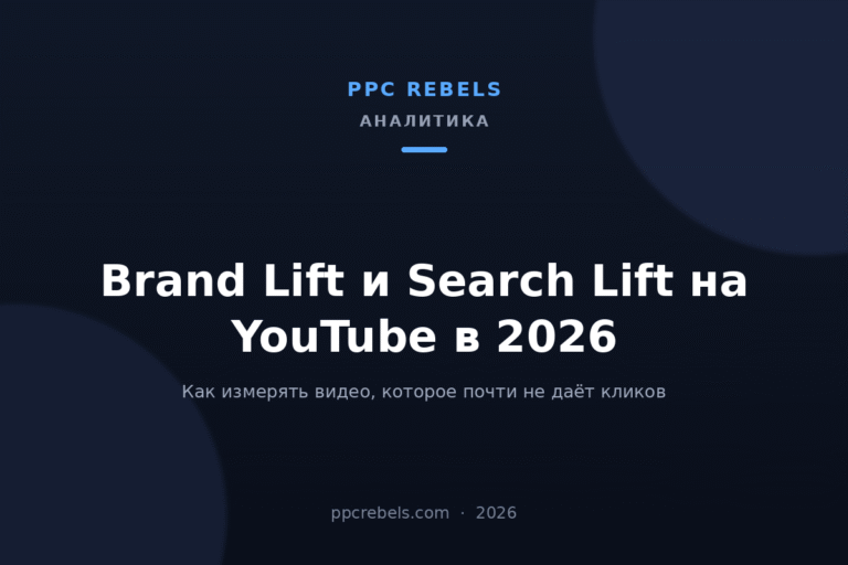 Обложка статьи PPC Rebels 2026 о Brand Lift и Search Lift для измерения видеорекламы на YouTube