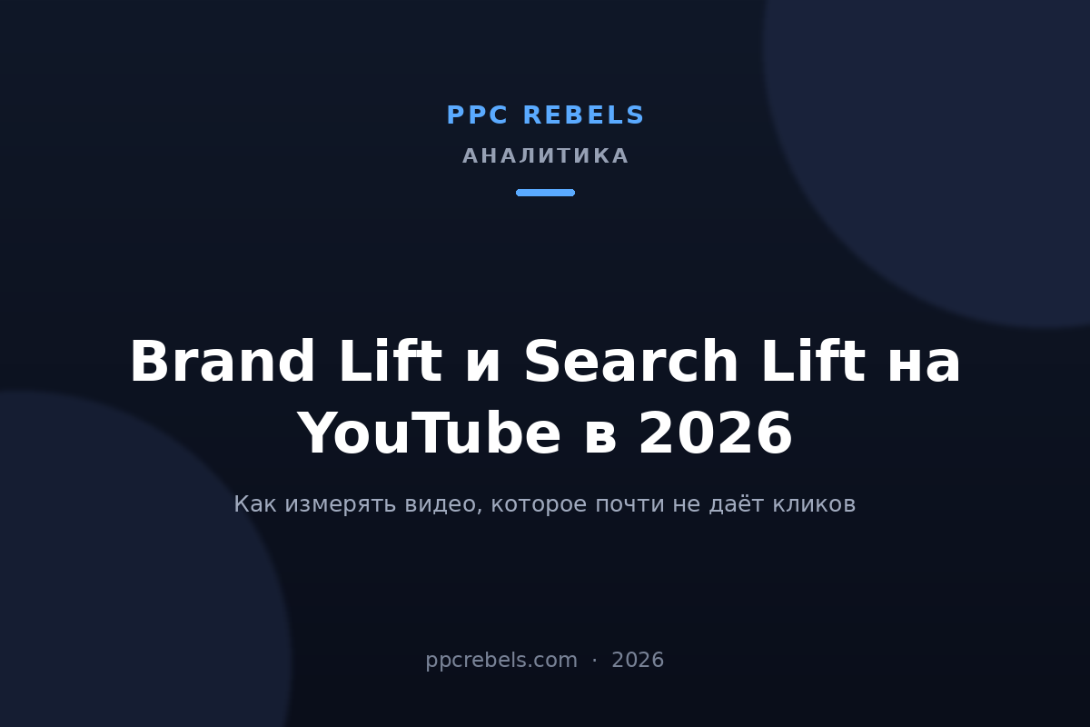 Обложка статьи PPC Rebels 2026 о Brand Lift и Search Lift для измерения видеорекламы на YouTube