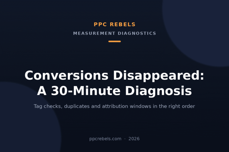 PPC Rebels cover image for the 2026 guide to diagnosing Google Ads conversion tracking