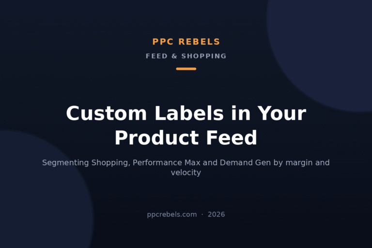 PPC Rebels article cover: custom labels in the product feed — segmenting Shopping, PMax and Demand Gen in 2026