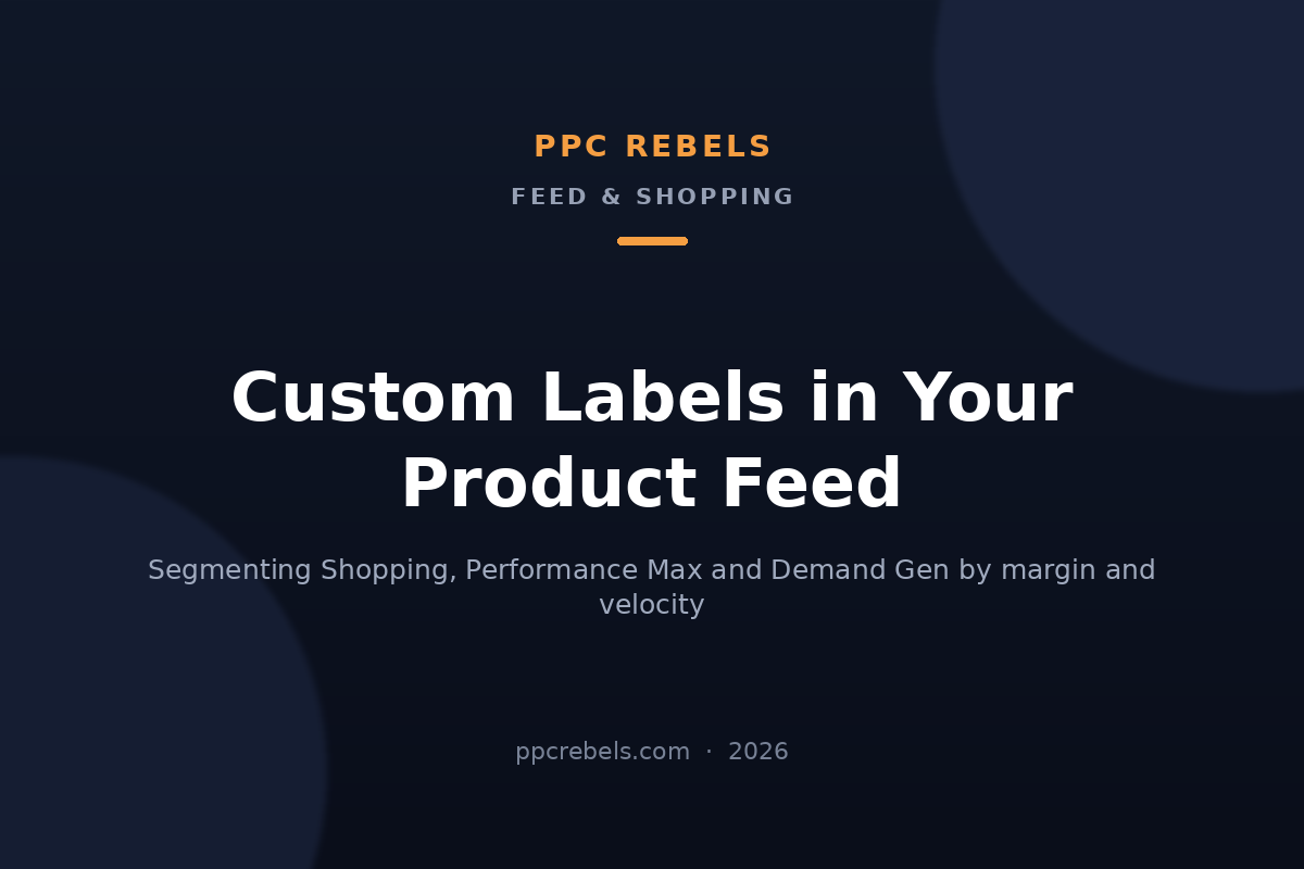 PPC Rebels article cover: custom labels in the product feed — segmenting Shopping, PMax and Demand Gen in 2026
