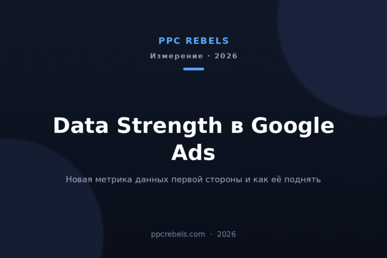 Обложка статьи PPC Rebels о метрике Data Strength в Google Ads в 2026 году