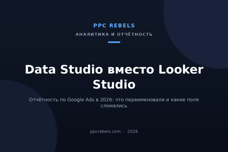 Обложка статьи PPC Rebels: Data Studio вместо Looker Studio — отчётность по Google Ads в 2026