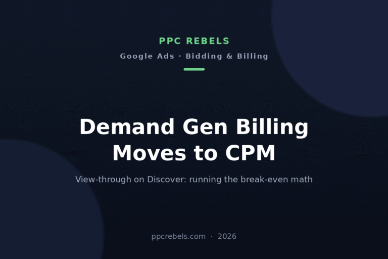 PPC Rebels 2026 cover: Demand Gen billing moving to CPM on Discover inventory