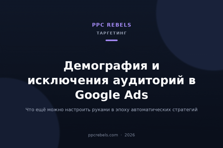 Демография и исключения аудиторий в Google Ads: обложка материала блога PPC Rebels 2026 года о Google Ads
