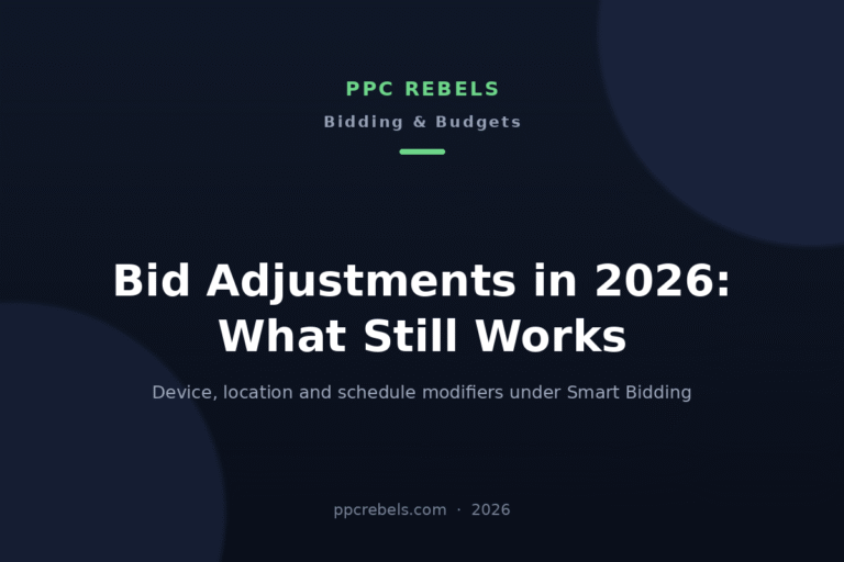 PPC Rebels 2026 cover image about bid adjustments and device targeting in Google Ads