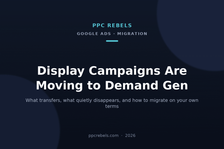 PPC Rebels article cover on migrating Google Ads Display campaigns to Demand Gen in 2026