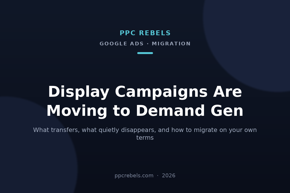 PPC Rebels article cover on migrating Google Ads Display campaigns to Demand Gen in 2026