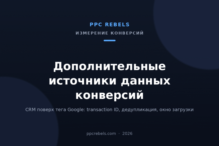 Обложка статьи PPC Rebels о дополнительных источниках данных конверсий в Google Ads в 2026 году