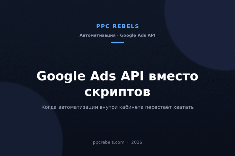 Обложка статьи PPC Rebels 2026: Google Ads API вместо скриптов Google Ads