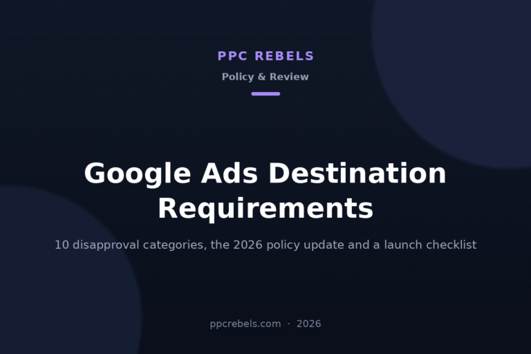 PPC Rebels article cover about Google Ads destination requirements in 2026