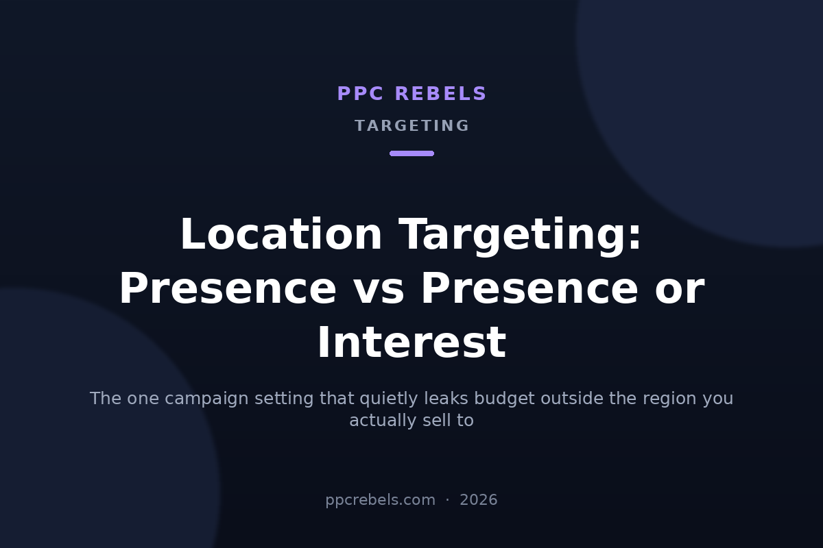 Google Ads location targeting 2026: presence vs presence or interest — PPC Rebels article