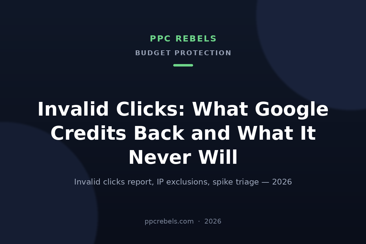 PPC Rebels 2026 article cover about invalid clicks in Google Ads and protecting the advertising budget