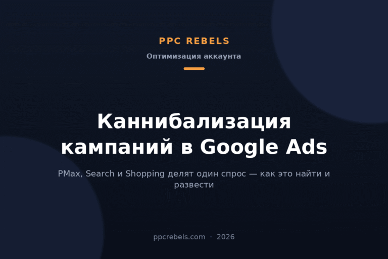 Обложка статьи PPC Rebels о каннибализации кампаний Google Ads в 2026 году