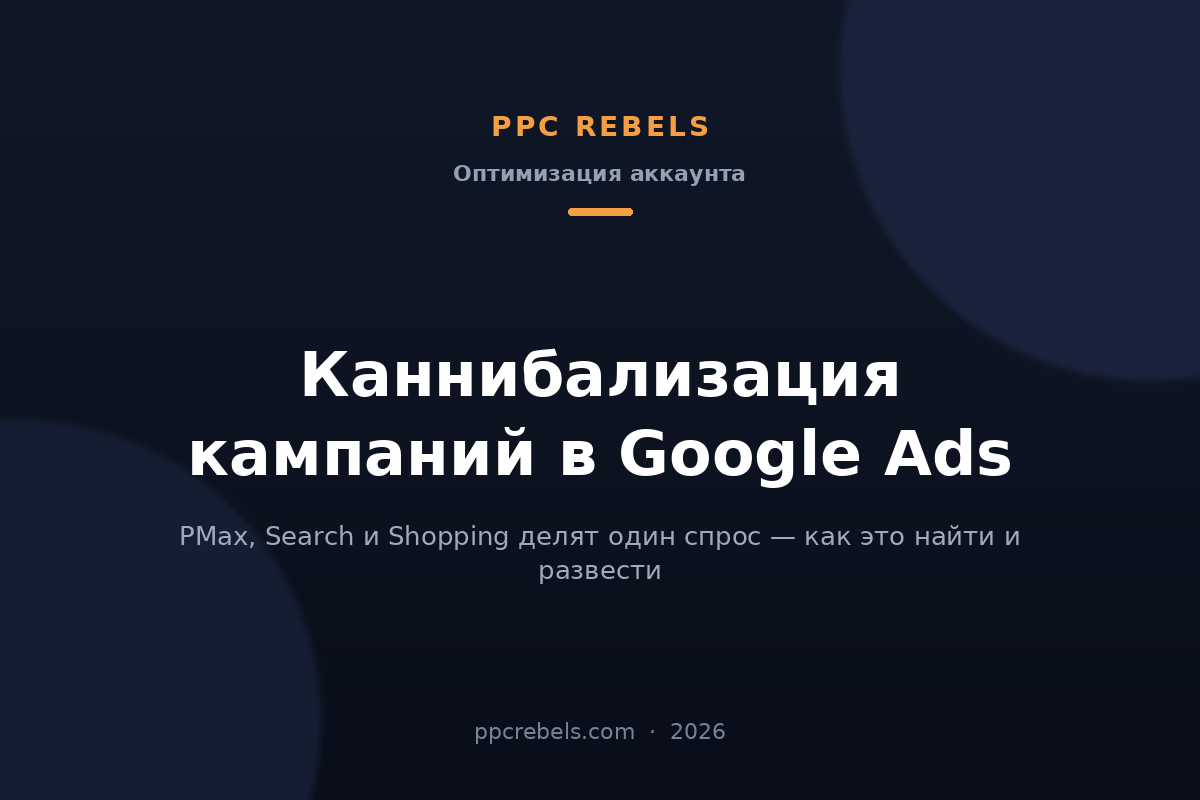 Обложка статьи PPC Rebels о каннибализации кампаний Google Ads в 2026 году