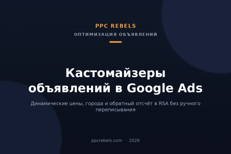 Кастомайзеры объявлений в Google Ads: обложка материала блога PPC Rebels 2026 года о Google Ads