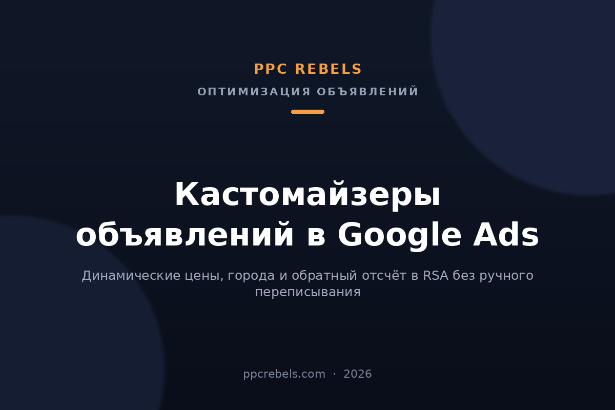 Кастомайзеры объявлений в Google Ads: обложка материала блога PPC Rebels 2026 года о Google Ads