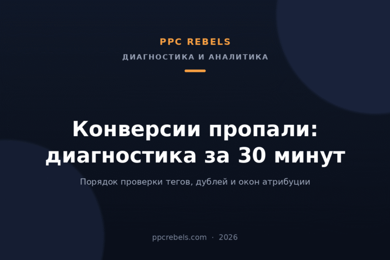 Обложка статьи PPC Rebels о диагностике отслеживания конверсий в Google Ads в 2026 году