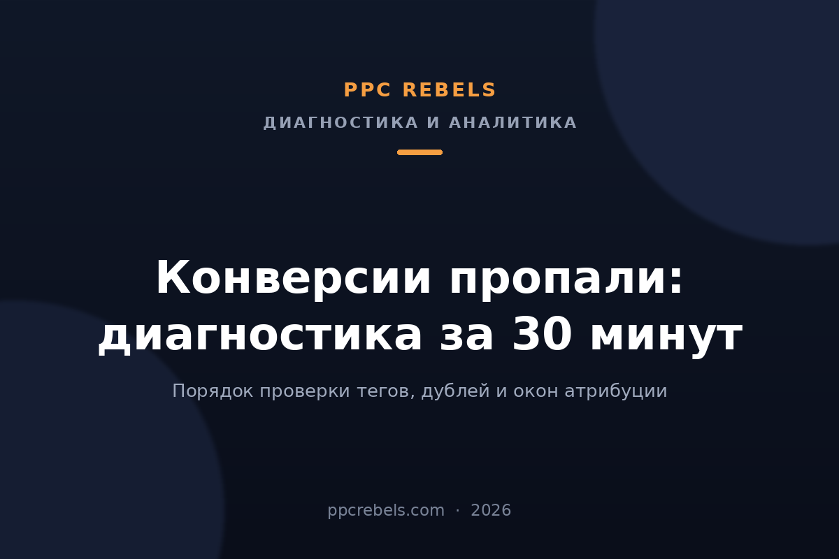 Обложка статьи PPC Rebels о диагностике отслеживания конверсий в Google Ads в 2026 году