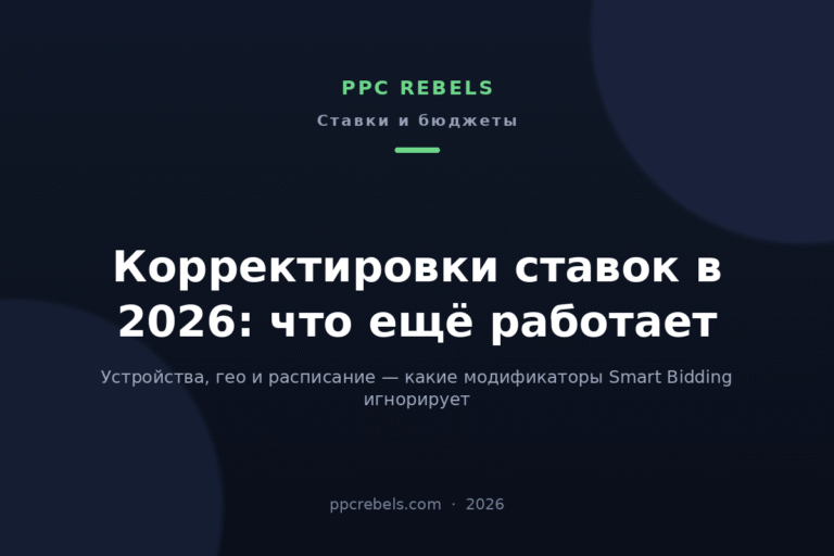 Обложка статьи PPC Rebels 2026 о корректировках ставок и устройствах в Google Ads