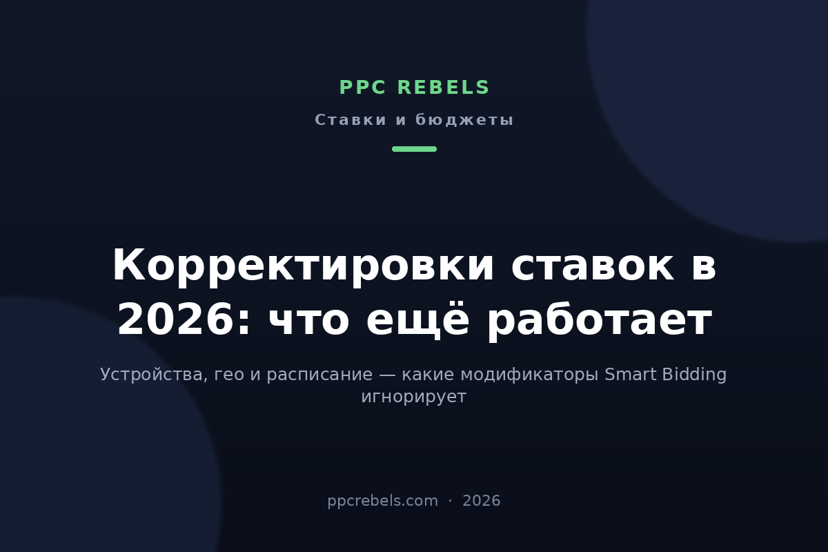 Обложка статьи PPC Rebels 2026 о корректировках ставок и устройствах в Google Ads