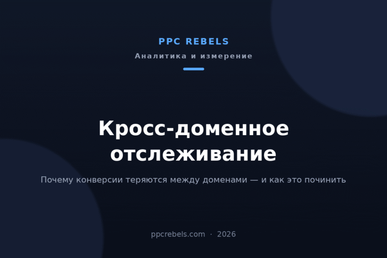 Обложка статьи PPC Rebels про кросс-доменное отслеживание в Google Ads и GA4 в 2026 году