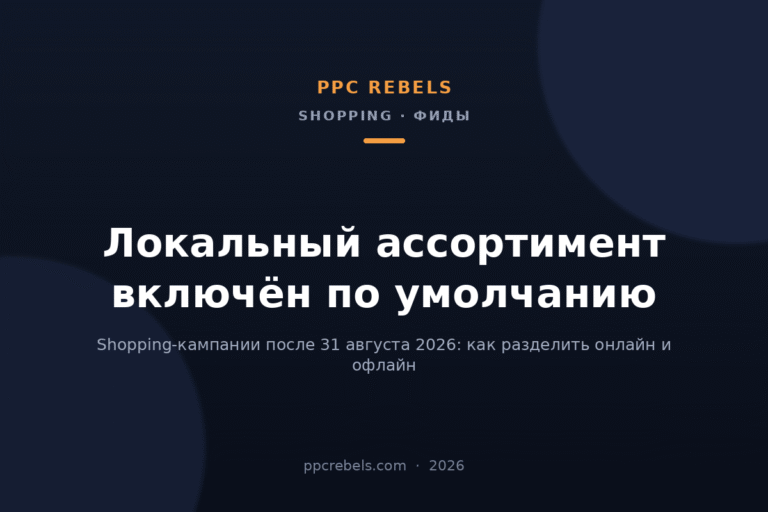 Обложка статьи PPC Rebels о включении локального ассортимента в Shopping-кампаниях Google Ads по умолчанию в 2026 году