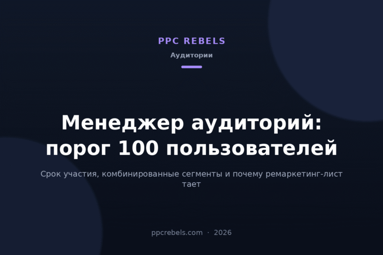 Менеджер аудиторий Google Ads 2026: порог 100 пользователей и срок участия — материал блога PPC Rebels