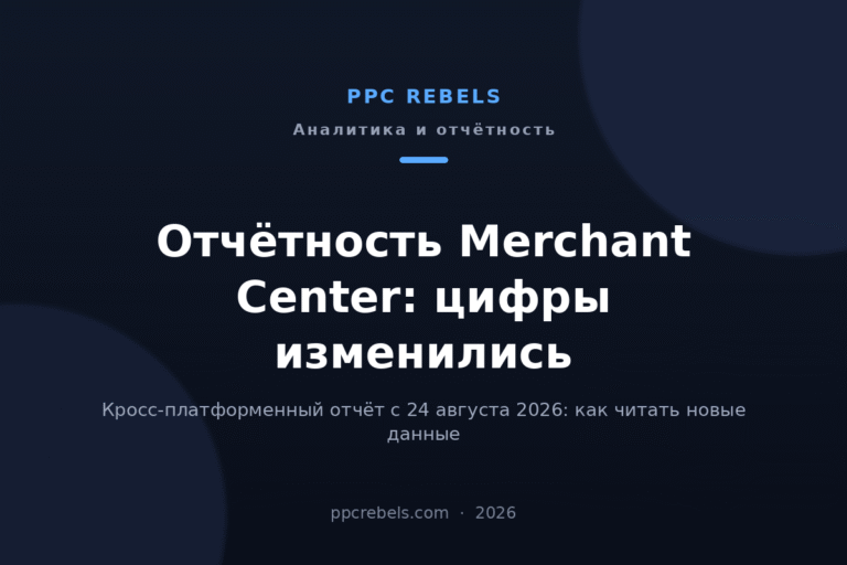 Кросс-платформенная отчётность Merchant Center 2026: обложка статьи блога PPC Rebels