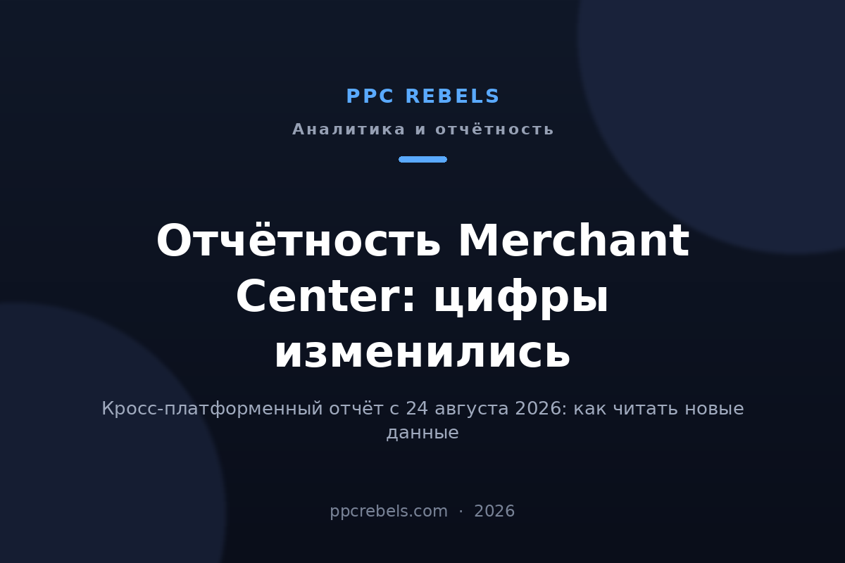 Кросс-платформенная отчётность Merchant Center 2026: обложка статьи блога PPC Rebels