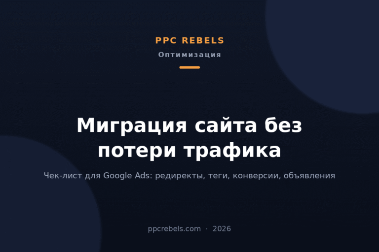 Обложка статьи PPC Rebels о миграции сайта без потери платного трафика в Google Ads в 2026 году