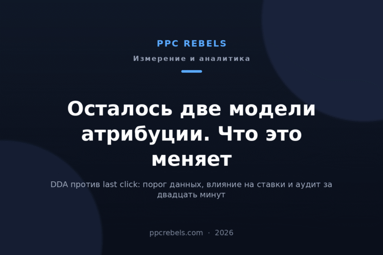 Обложка статьи PPC Rebels 2026: Модели атрибуции в Google Ads 2026: DDA против last click после принудительной миграции