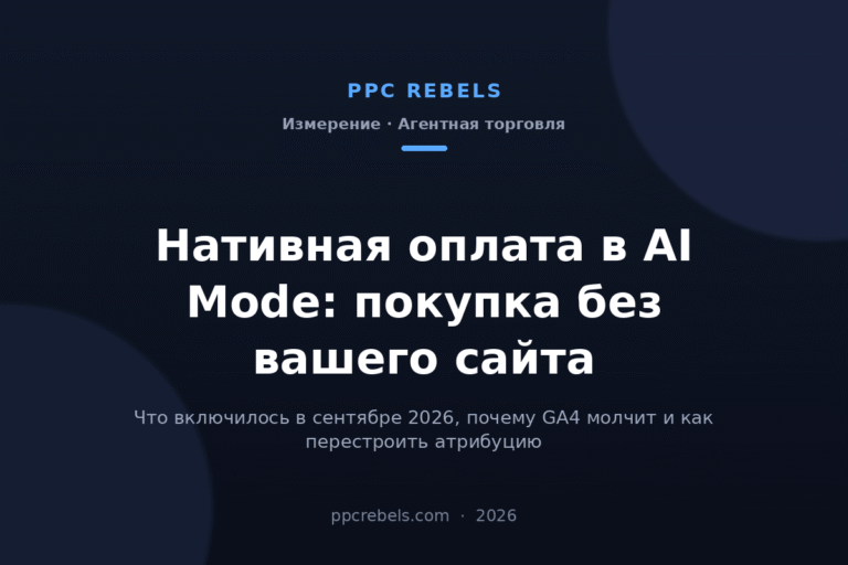 Нативная оплата в AI Mode 2026: покупка без вашего сайта — обложка статьи блога PPC Rebels