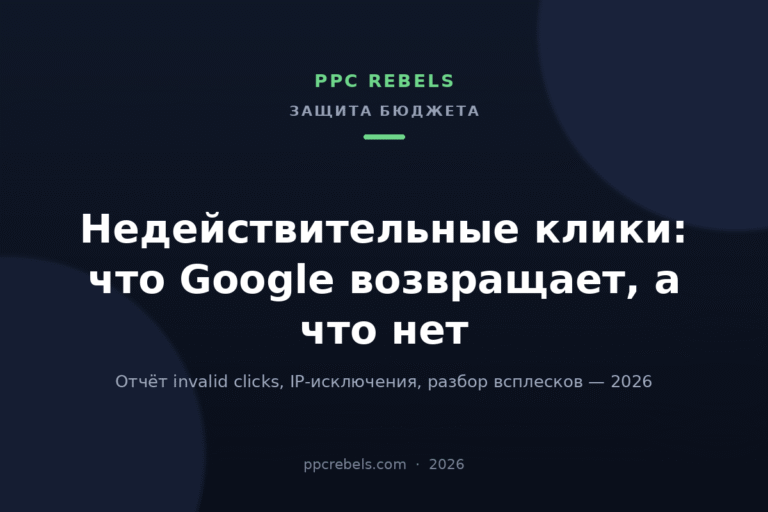Обложка статьи PPC Rebels 2026 о недействительных кликах в Google Ads и защите рекламного бюджета