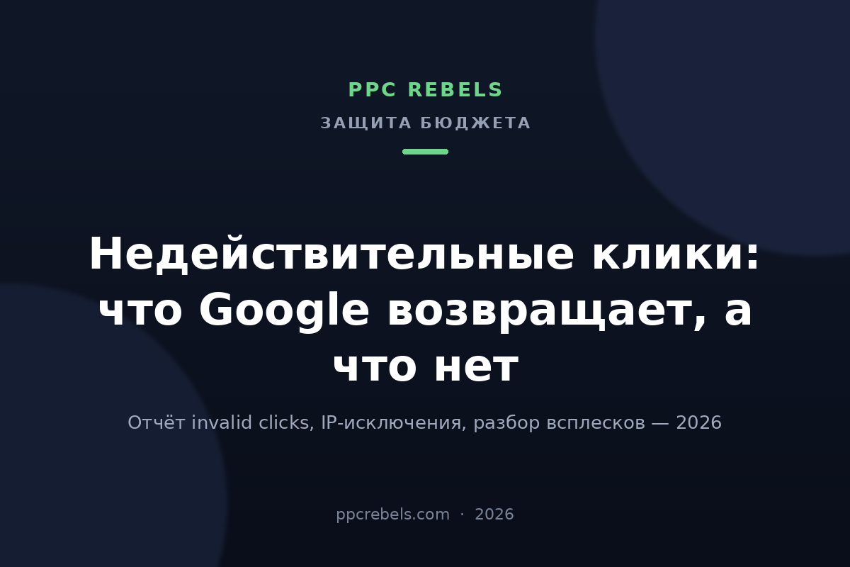 Обложка статьи PPC Rebels 2026 о недействительных кликах в Google Ads и защите рекламного бюджета
