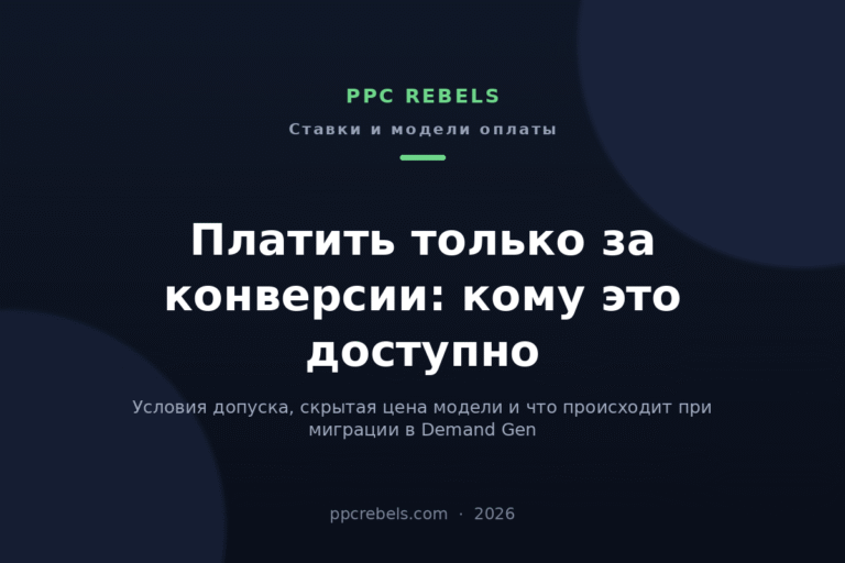 Обложка статьи PPC Rebels 2026: Оплата за конверсию в Google Ads 2026: условия допуска и что ломает миграция в Demand Gen
