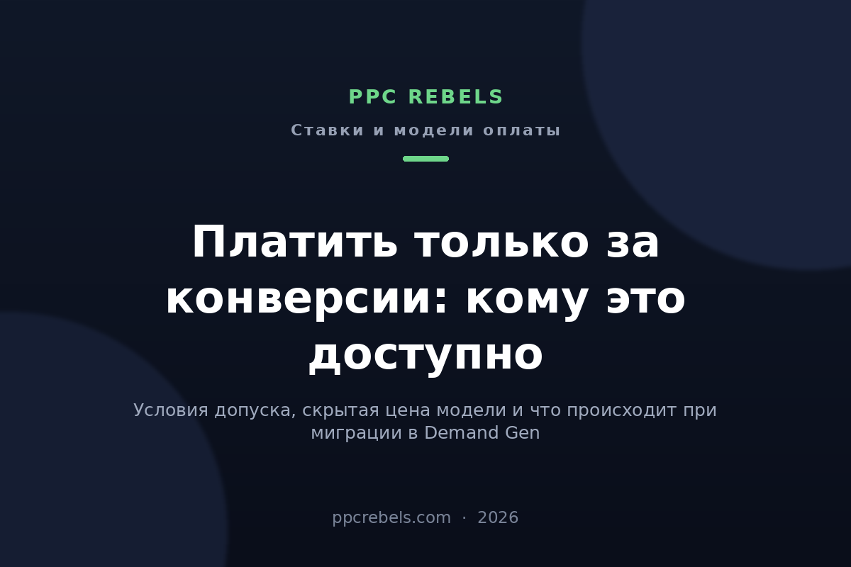 Обложка статьи PPC Rebels 2026: Оплата за конверсию в Google Ads 2026: условия допуска и что ломает миграция в Demand Gen