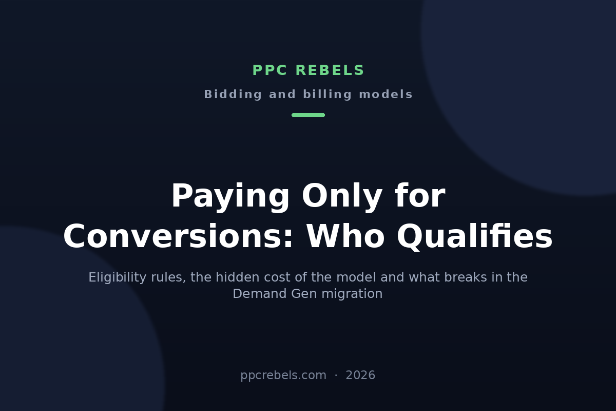 PPC Rebels 2026 article cover: Pay for Conversions in Google Ads 2026: Eligibility, Hidden Cost and the Demand Gen Problem
