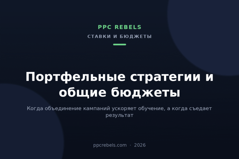 Портфельные стратегии ставок и общие бюджеты Google Ads 2026 — обложка блога PPC Rebels