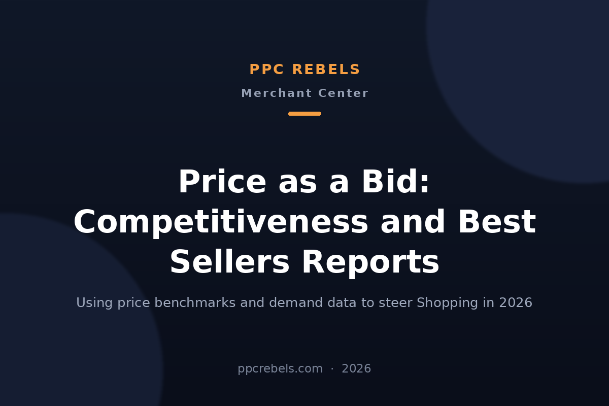 PPC Rebels 2026 cover for the guide to price competitiveness and best sellers reports in Merchant Center