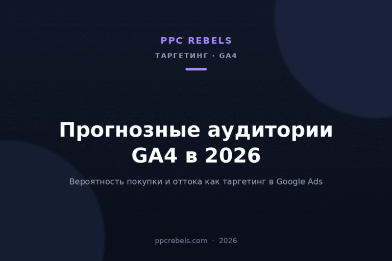 Обложка статьи PPC Rebels: прогнозные аудитории GA4 в 2026 — вероятность покупки и оттока в Google Ads