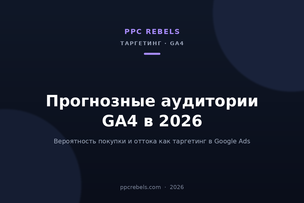 Обложка статьи PPC Rebels: прогнозные аудитории GA4 в 2026 — вероятность покупки и оттока в Google Ads