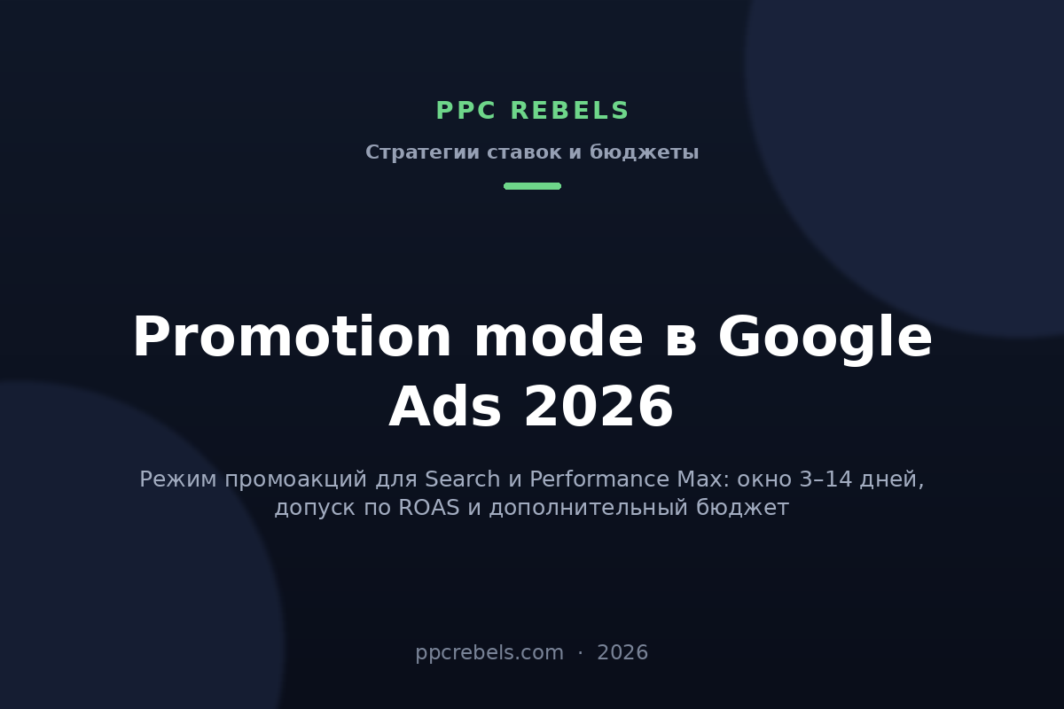 Обложка статьи PPC Rebels о режиме промоакций promotion mode в Google Ads 2026